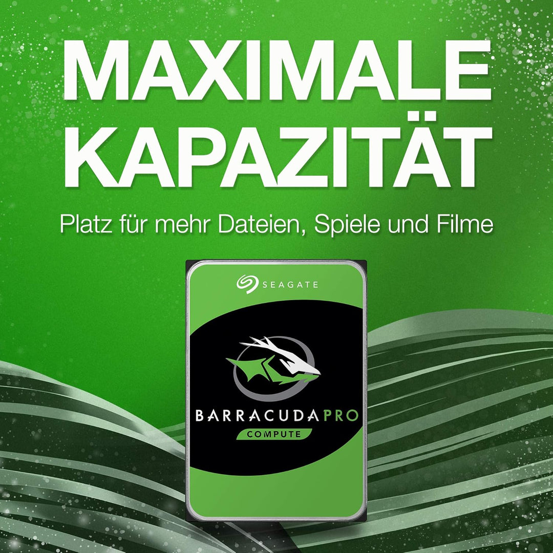 Seagate BarraCuda Pro 10TB interne Festplatte, 3.5 Zoll, 7200 u/min, 256 MB Cache, SATA 6GB/s, silbe