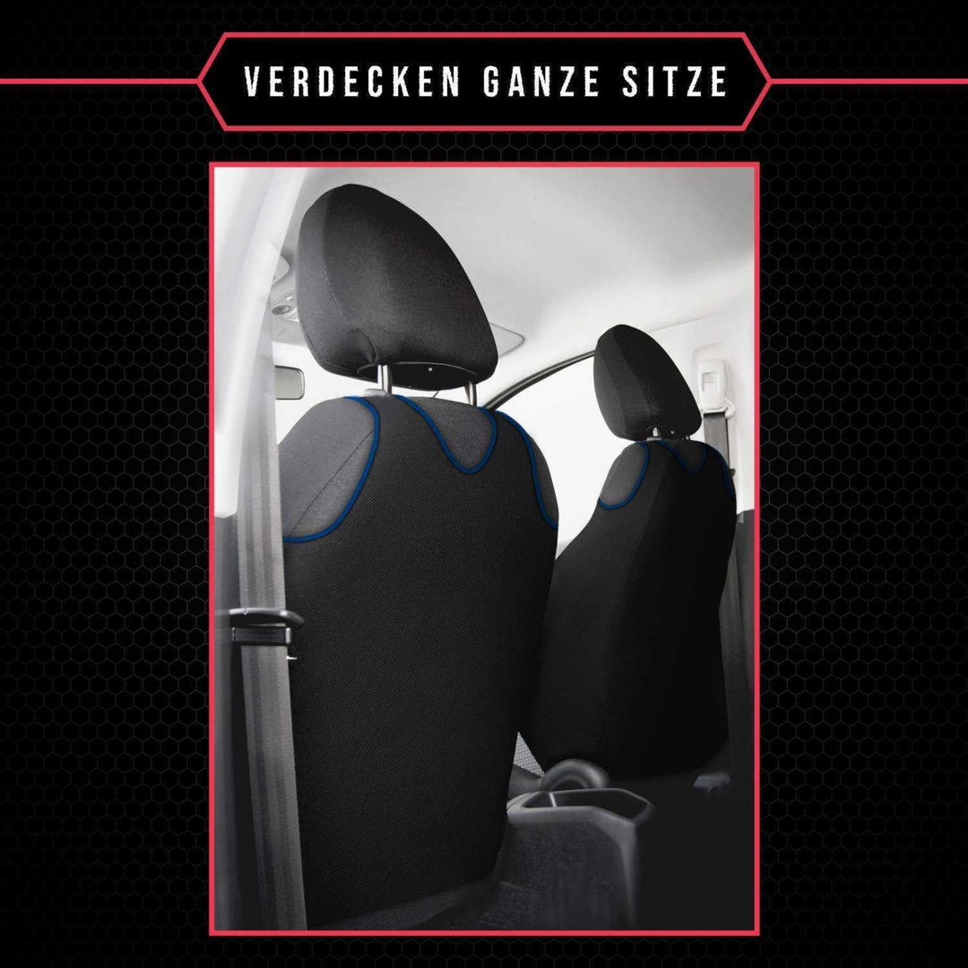 2er Set Autositzbezüge PKW universal | Auto Sitzbezüge Polyester Blau für Airbag geeignet | für Vord