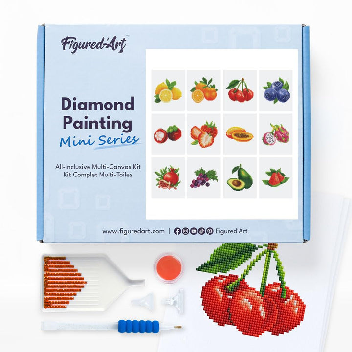 Figured'Art Mini Serie Diamond Painting Erwachsene - Früchte - Premium-Box mit 12 Stück 15x18 cm 5D