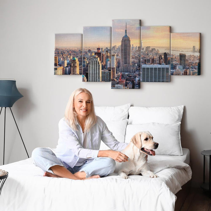 murando - Wandbilder XXL Stadt New York 225x112cm 5 tlg - Wand Deko Leinwand Bilder Gross Wanddeko W