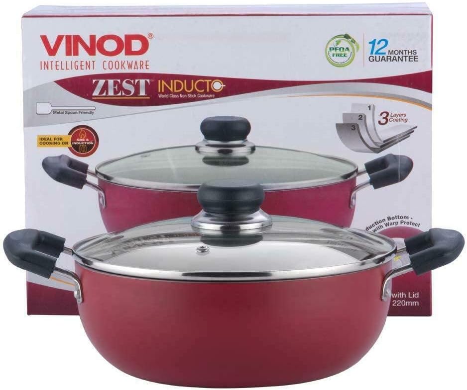 Vinod Zest Inducto Kadai mit Deckel, antihaftbeschichtet, induktionsfreundlich, Grösse: 28 cm Size: