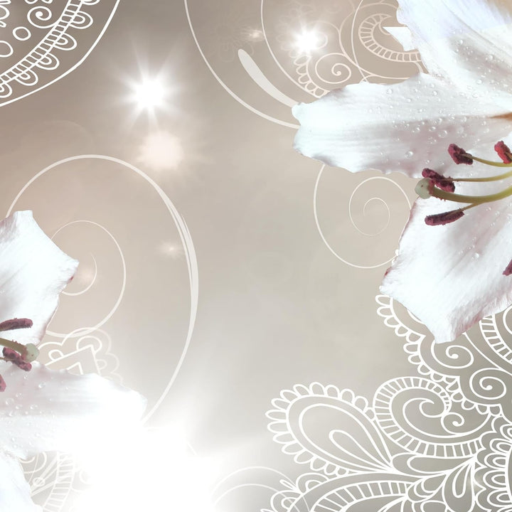 Runa Art Wandbilder Blumen Lilien 5 Teilig Bild auf Vlies Leinwand Deko Wohnzimmer Abstrakt Beige 00