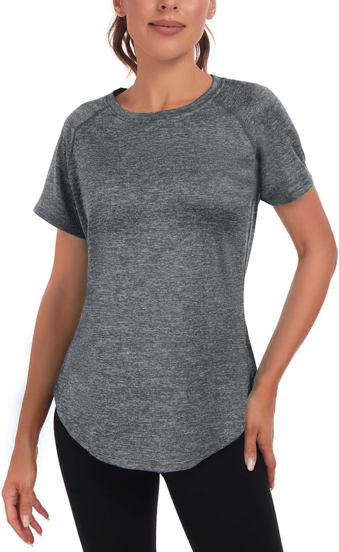 Jlowesun Sport-Shirt für Damen, kurzärmelig, leicht, feuchtigkeitsableitend, schnell trocknend, Netz