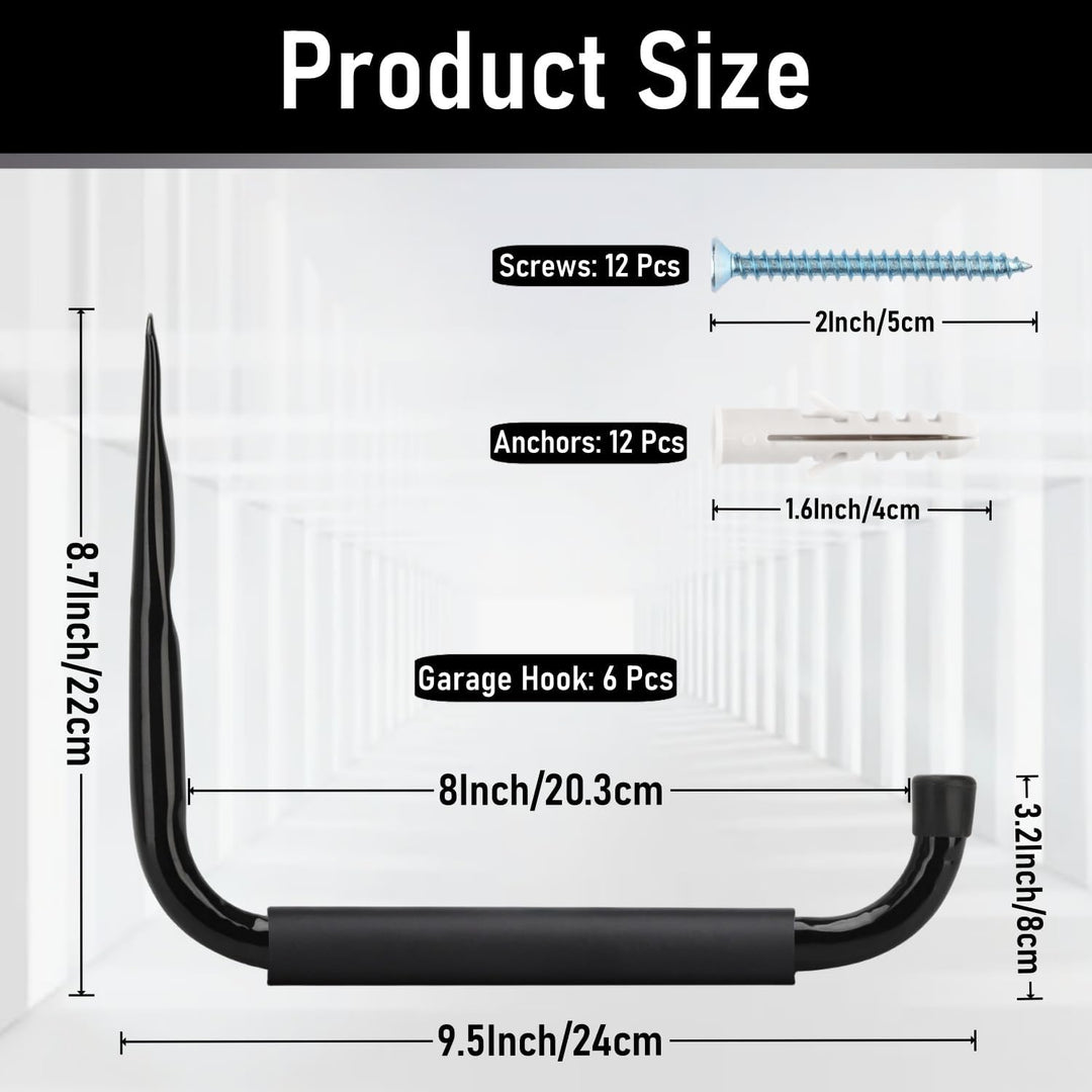 PiPaFox Haken für Garagenspeicherleitern, 24 CM / 9,5 Zoll Hochleistungs-Jumbo-Arm-Utility-Rack für