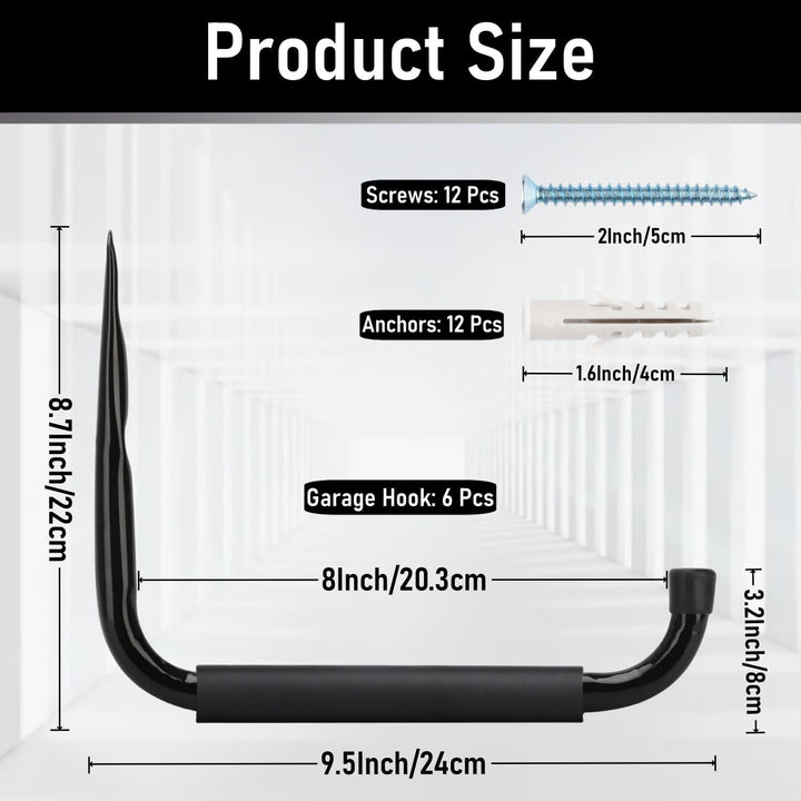 PiPaFox Haken für Garagenspeicherleitern, 24 CM / 9,5 Zoll Hochleistungs-Jumbo-Arm-Utility-Rack für