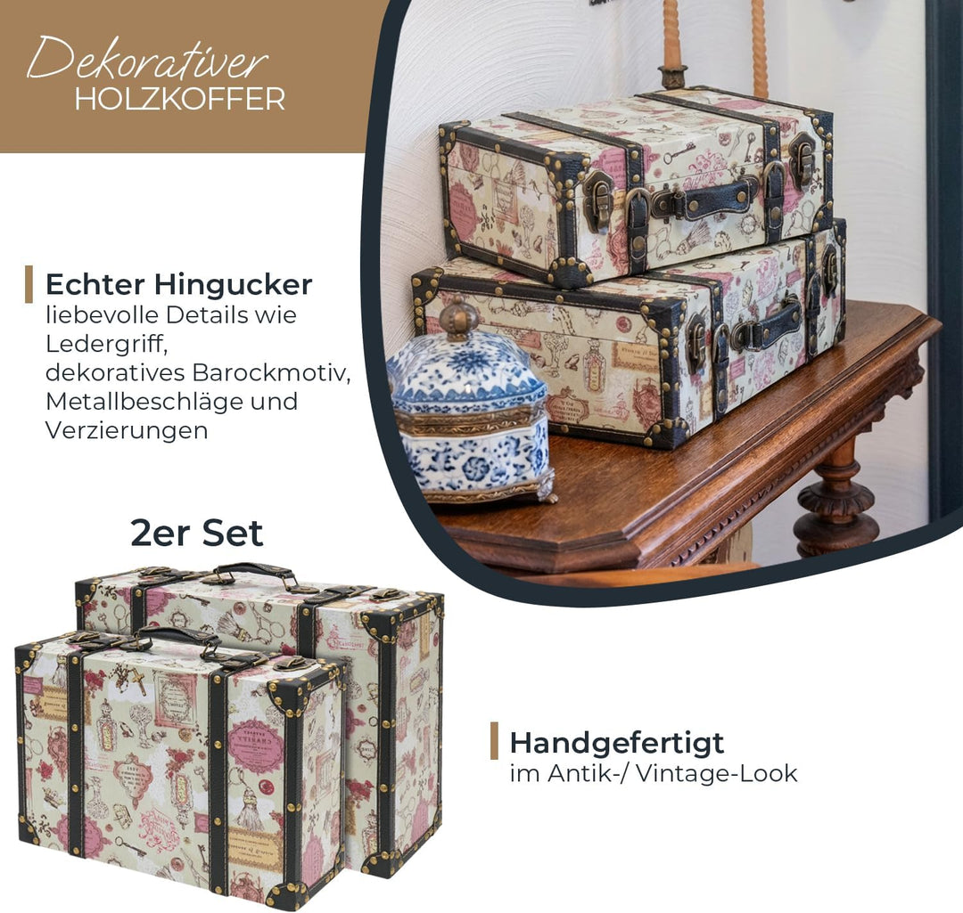 HMF VKO105 Vintage Koffer aus Holz | 2er Set | Versch. Grössen | Deko Barock 2er Set Barock, 2er Set