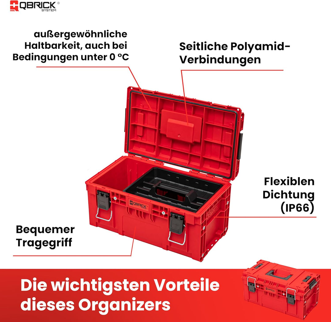 QBRICK SYSTEM Werkzeugkoffer Werkzeugkasten Leer Werkzeugkiste PRIME RED Ultra HD Rot 570 x 340 x 29