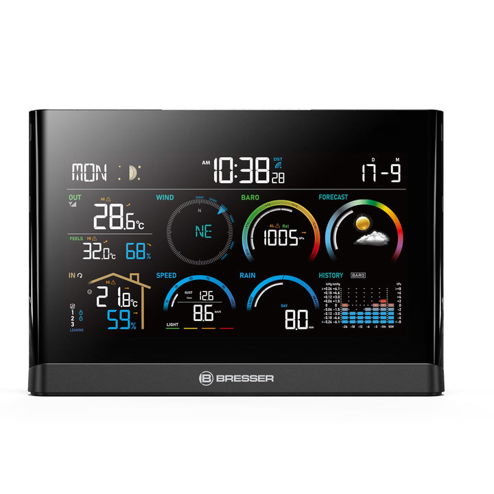 Bresser 5-in-1 Profi-Wetterstation mit Aussensensor, Wetterindex, Frostwarnung, Schwarz