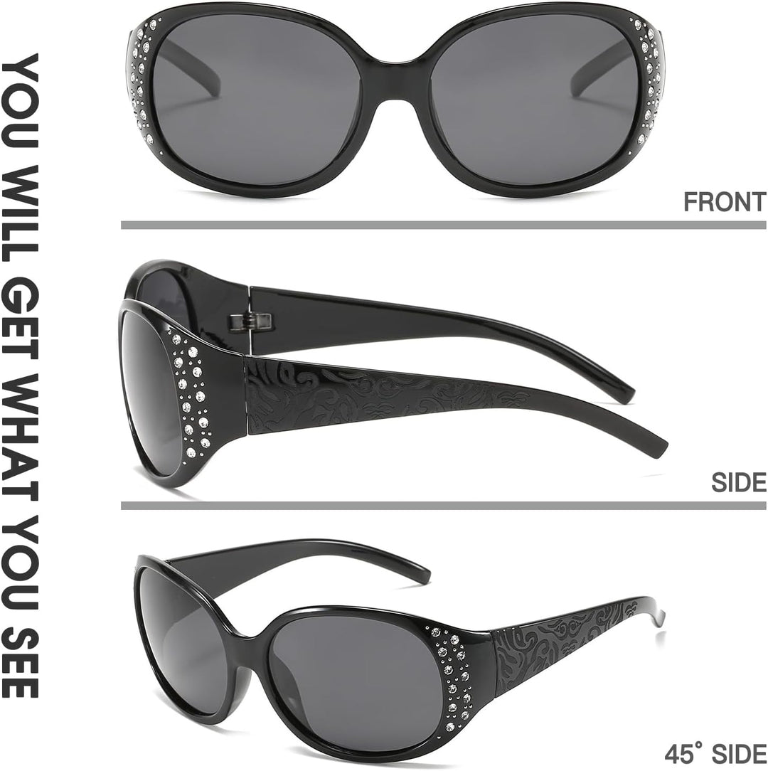 LVIOE Polarisiert Sonnenbrille Damen Gross Schwarz, Klassisch Vintage Sonnenbrille Grosse gläser mit