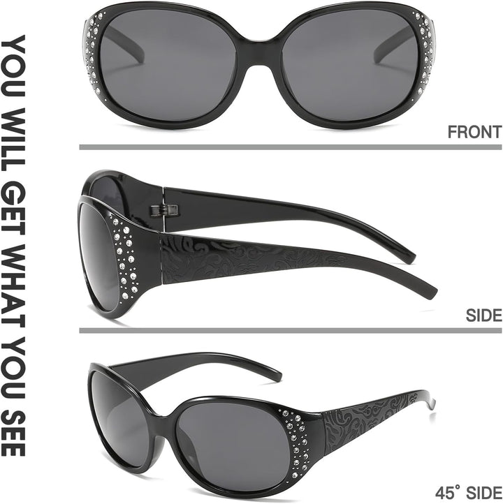 LVIOE Polarisiert Sonnenbrille Damen Gross Schwarz, Klassisch Vintage Sonnenbrille Grosse gläser mit