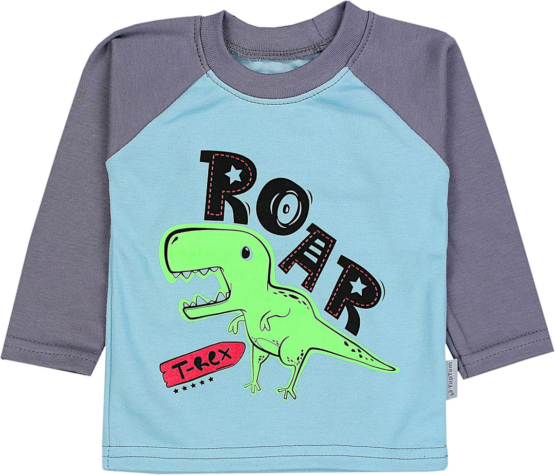 TupTam Baby Jungen Langarmshirt Gestreift 5er Set 62 Bagger Monster Tuck Dino Grau Blau Grün, 62 Bag