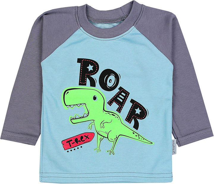 TupTam Baby Jungen Langarmshirt Gestreift 5er Set 62 Bagger Monster Tuck Dino Grau Blau Grün, 62 Bag