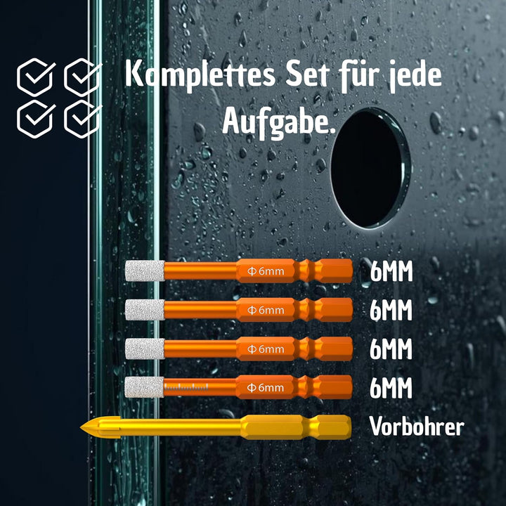 8X Fliesenbohrer Diamantbohrer Set 6mm, Glasbohrer Keramikbohrer Porzellanbohrer Feinsteinzeugbohrer