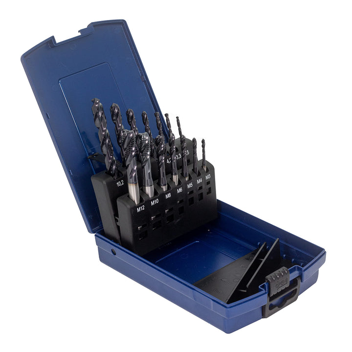 WSH-TOOLS Maschinengewindebohrer Set Sackloch M3, M4, M5, M6, M8, M10, M12 HSSE-Co5 Kunststoffbox 14