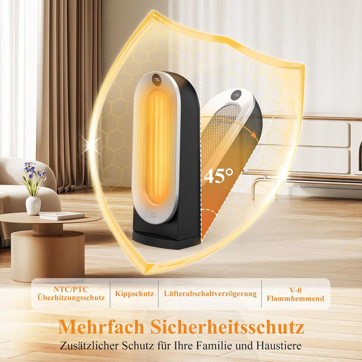 Minthouz Heizlüfter Energiesparend, 2000W Heizlüfter Leise, 3 Heizstufen für Zuhause mit ECO Modus,