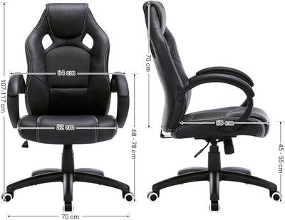 SONGMICS Racing Stuhl Bürostuhl Gaming Stuhl Chefsessel Drehstuhl PU, schwarz,