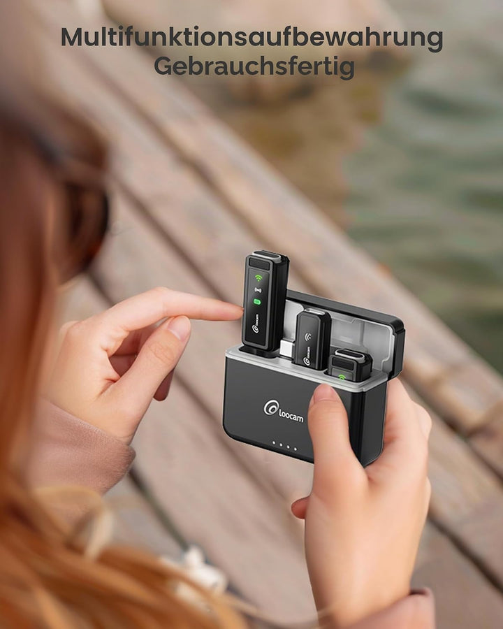 Loocam Wireless Lavalier-Mikrofon mit Ladekoffer, Rauschunterdrückung mit Einem klick, 48kHz, 131FT