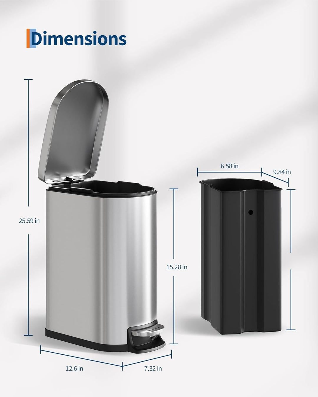 GarveeHome 50 Liter- und 10 Liter-Metallmülleimer-Set, rostfreier Küchen Mülleimer mit Deckel, pedal