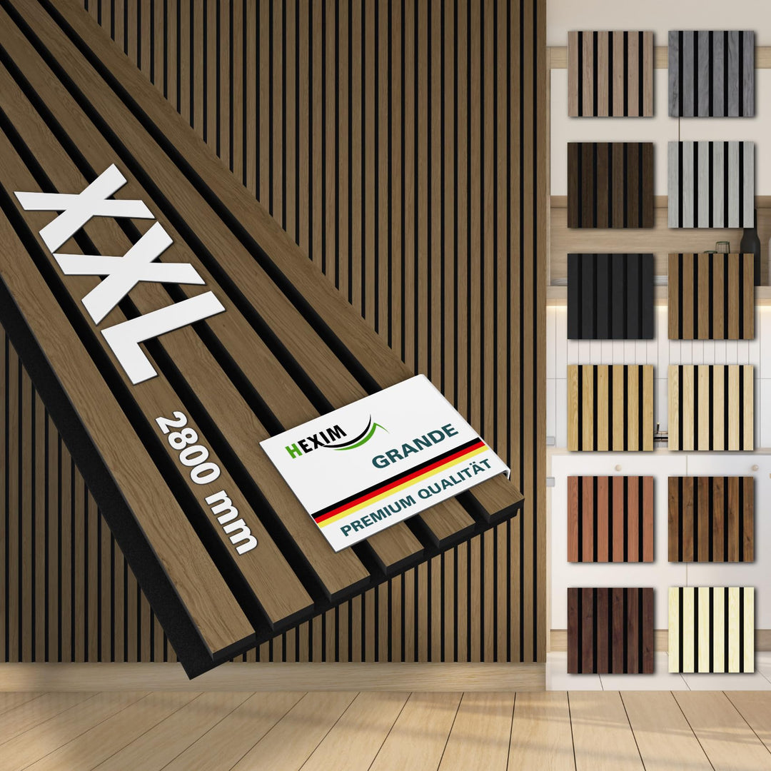 HEXIM Akustikpaneele 4 Stück 280x30cm Holz Grande - XXL Wandpaneele Platten Lamellen Holzpaneele Ech