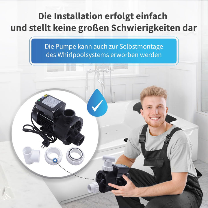 AQUADE Whіrlpоol Pumpe 0,75kW 750W, 1,0HS, 230V, 50Hz, 19.200 l/h - Poolpumpe bis 20 m³, SPA-Pumpe b