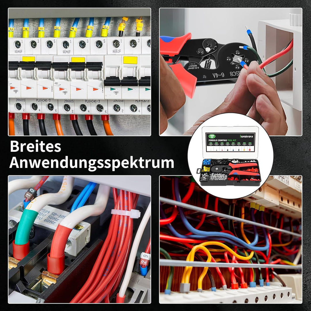Aderendhülsen Set mit 1400 Stück, Crimpzange Set, für 0,25-10 mm² Aderendhülsen, Aderendhülsenzange
