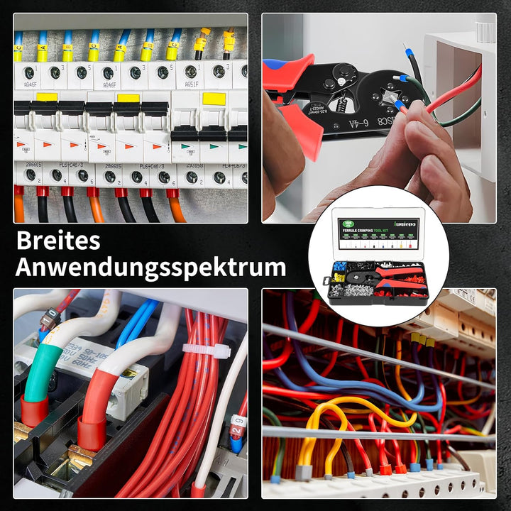Aderendhülsen Set mit 1400 Stück, Crimpzange Set, für 0,25-10 mm² Aderendhülsen, Aderendhülsenzange