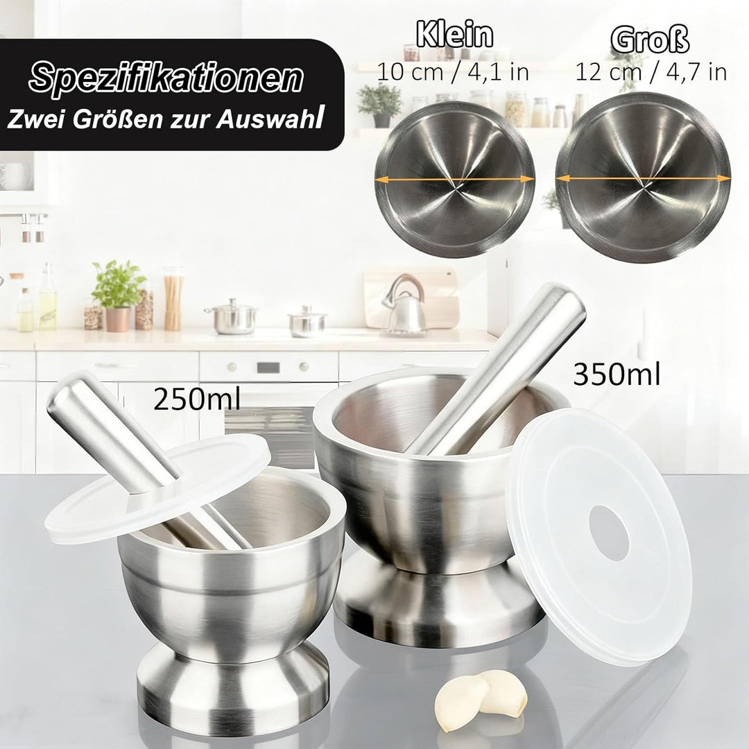 304 Edelstahl Mörser mit Stössel, 350ml Mörser und Stössel Set, 12cm Haushaltsstössel und Mörserscha