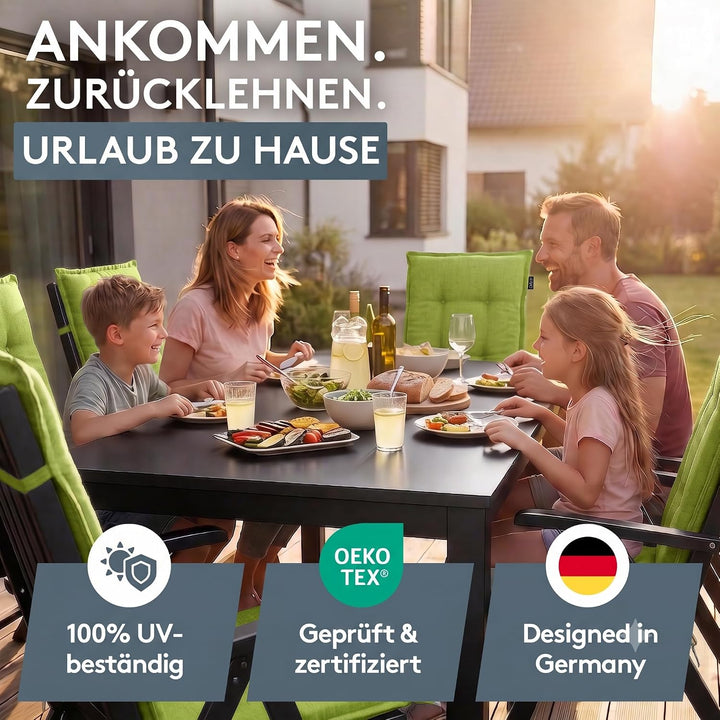 LILENO HOME Gartenstuhl Auflagen als [2er Set - Hochlehner] in Apfelgrün Uni - Bequeme Liegen als Si