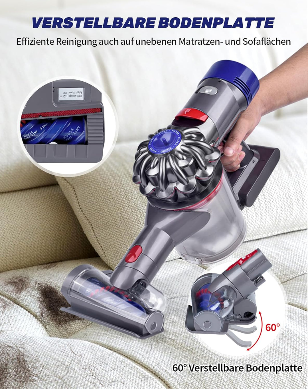 Mini Haardüse Elektrobürste für Dyson V15 V11 V10 V8 V7, Ersatzbürste mit Anti-Tangle Funktion für M