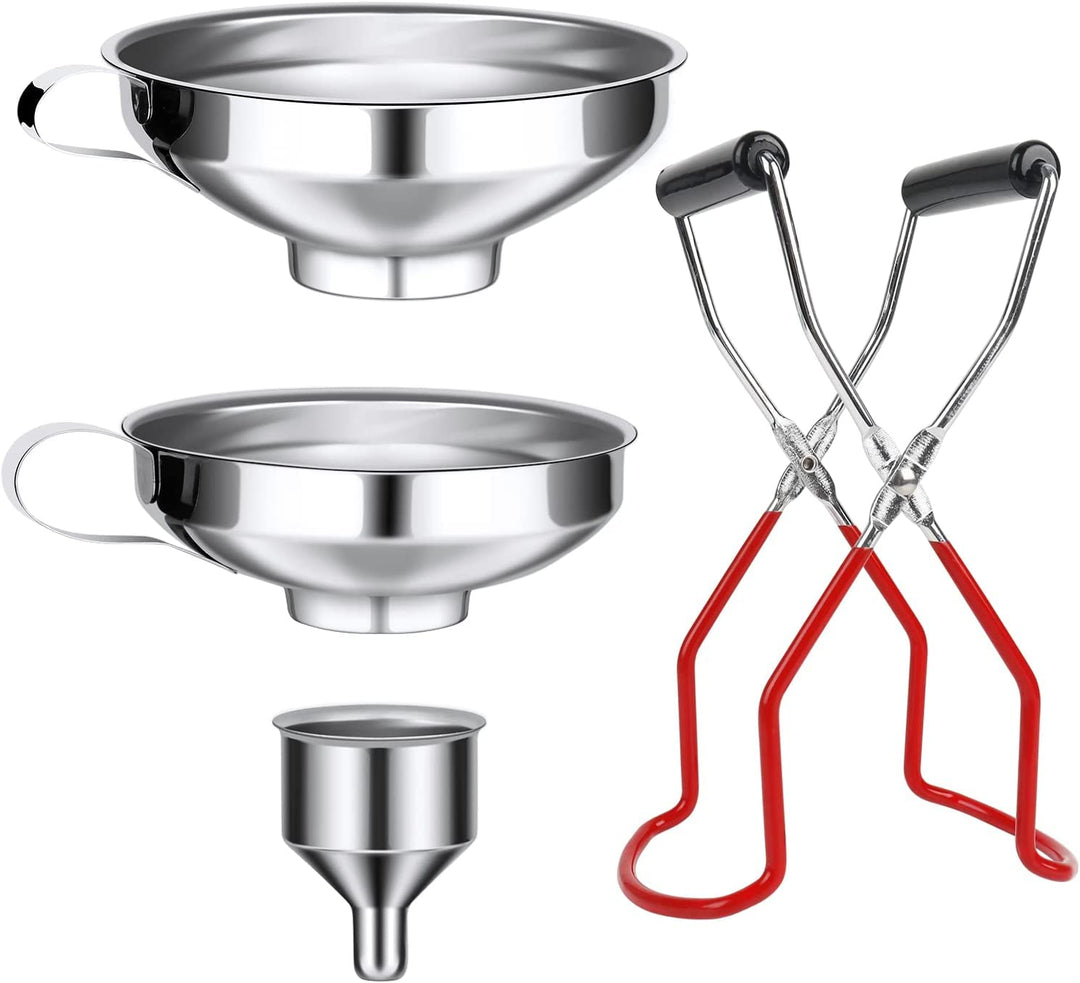 Trichter Edelstahl Set, 4 Stück Marmeladentrichter Einfülltrichter Trichter Set mit Griff und Glashe