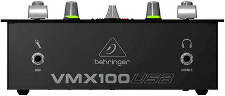 Behringer PRO MIXER VMX100USB Professioneller 2-Kanal-DJ-Mixer mit USB/Audio-Interface, BPM-Zähler u
