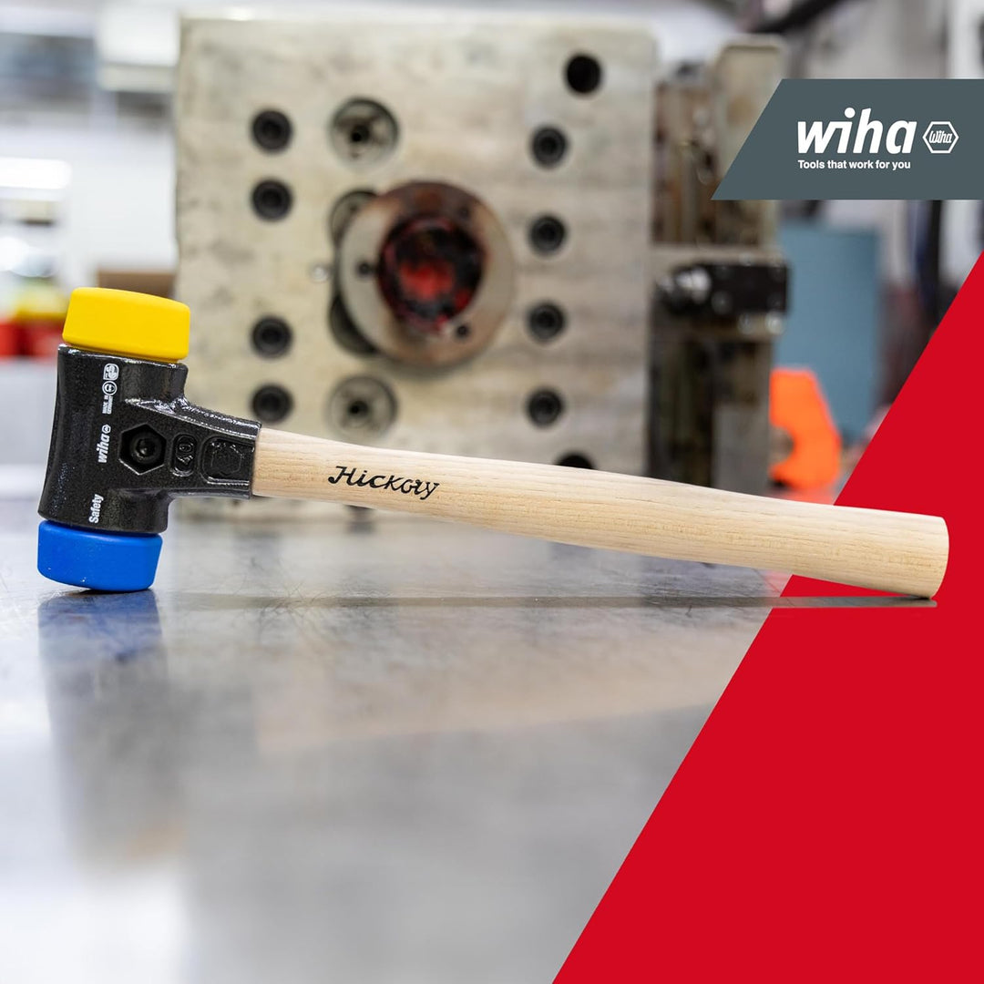 Wiha Schonhammer Safety I weich/mittelhart I Hickory-Holzstiel I Rund-Schlagkopf Ø 40 mm I Kunststof