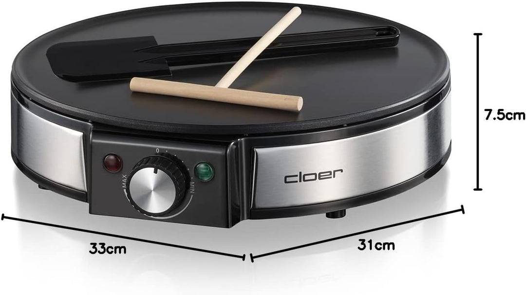 Cloer 6630 Crêpes-Maker, für süsse oder herzhafte Crepes mit 30 cm Ø, 1200 W, Antihaftbeschichtung,