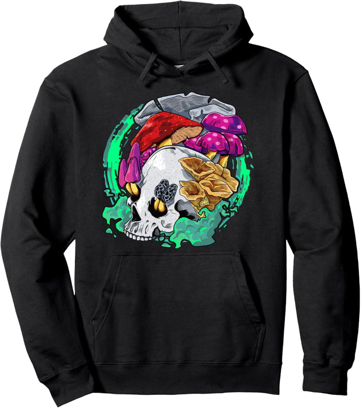 Skull Goth Morel Pilzjagd Mykologie Psilocybin Pilz Sammler Pullover Hoodie