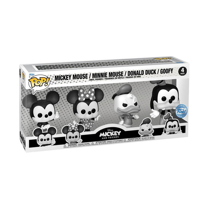 Funko Pop! Disney: Mickey und Seine Freunde – Schwarz-Weiss-Vinyl-Figur, 4er-Pack