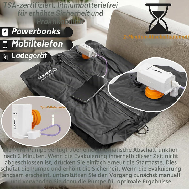 EULANT Wasserdicht Vakuumbeutel für Reisen mit Pumpe, Wiederverwendbare Kompressionsbeutel für Koffe