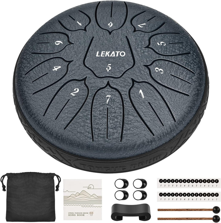 LEKATO Tongue Drum 6 Zoll 11 Tone, D-Dur Zungentrommel Schlagzeug Anfänger, Steel Pan Töne Schlagins