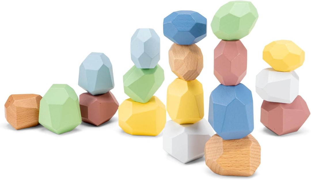 Woet® Holzspielzeug Balance Steine für Kleinkinder – Stapelspielzeug mit 18 Gleichgewichtssteinen –