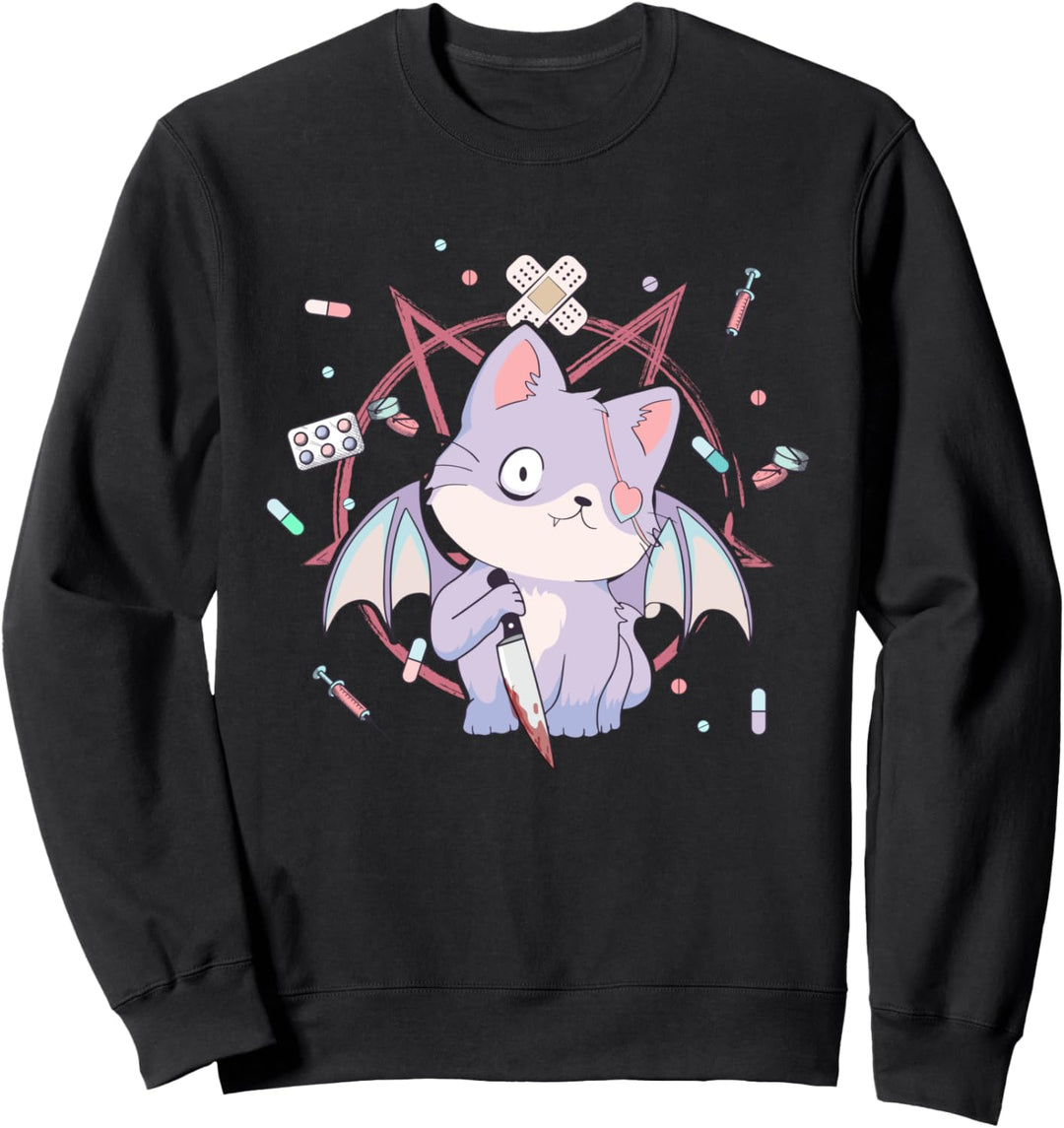 Pastell Goth Katze Pentagramm Lustige Katze Sweatshirt