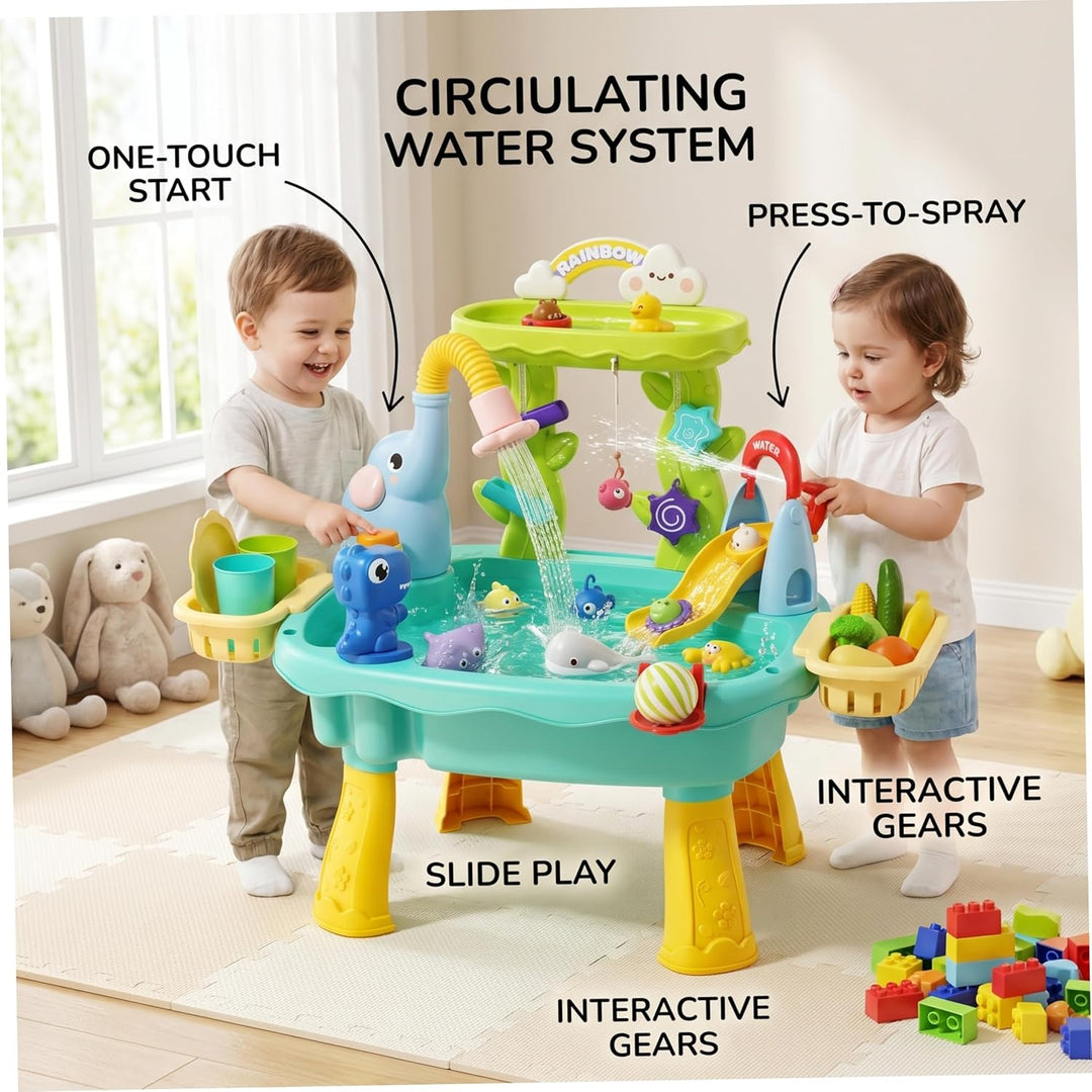 Wassertisch für Kinder, 2-lagiger 6-in-1-Wasserspieltisch, blaues Kinderspielzeug mit zirkulierender