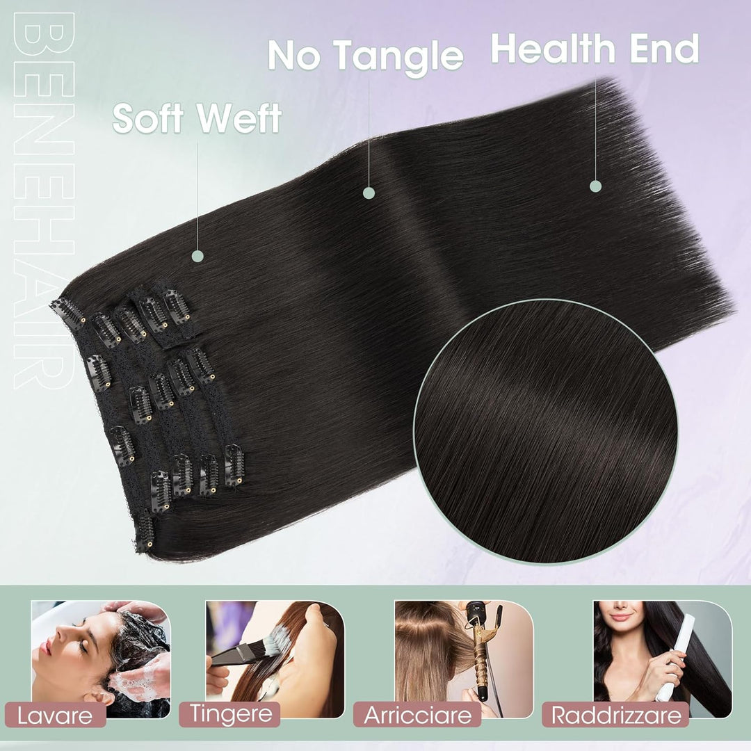 Benehair Clip in Extensions Echthaar, 85g Schwer Clips in Echthaar Extension, 7Pcs 16 Clips Remy Ech
