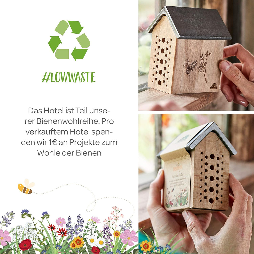Die Stadtgärtner – Bienchenhotel aus Buchenholz I Wetterfestes Insektenhotel für Bienen I Naturholz-