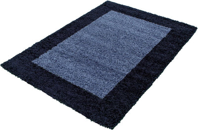 HomebyHome Shaggy Teppich Läufer Flur 80 x 150 cm - Shaggy Teppich Hochflor Marineblau Extra Weich u