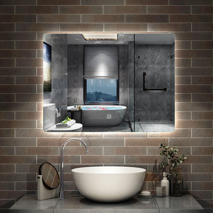 Aica Sanitär Badspiegel mit Beleuchtung 60×40cm Touch Wandschalter Kaltweiss dimmbar Memory-Funktion