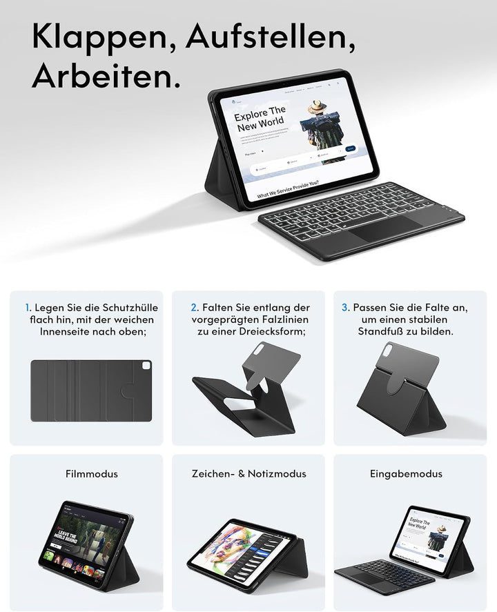 CHESONA Tastatur Hülle für iPad 11 (A16)/10. Gen, Air 11" M4/M3/M2, Air 5/4 | Abnehmbare Bluetooth-T