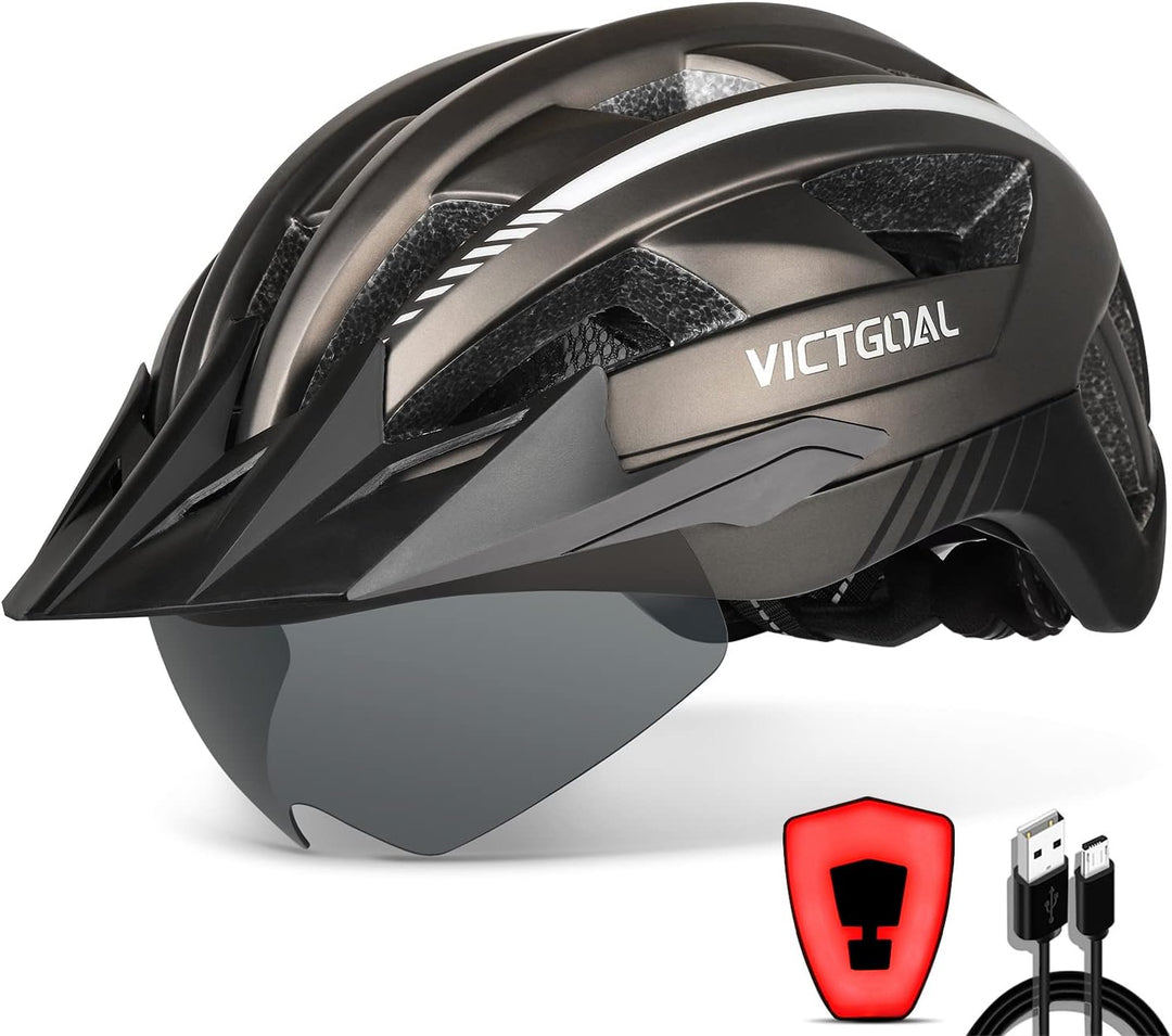 VICTGOAL Fahrradhelm Herren Damen MTB Helm mit Abnehmbarer Magnetische Schutzbrille Visier Atmungsak