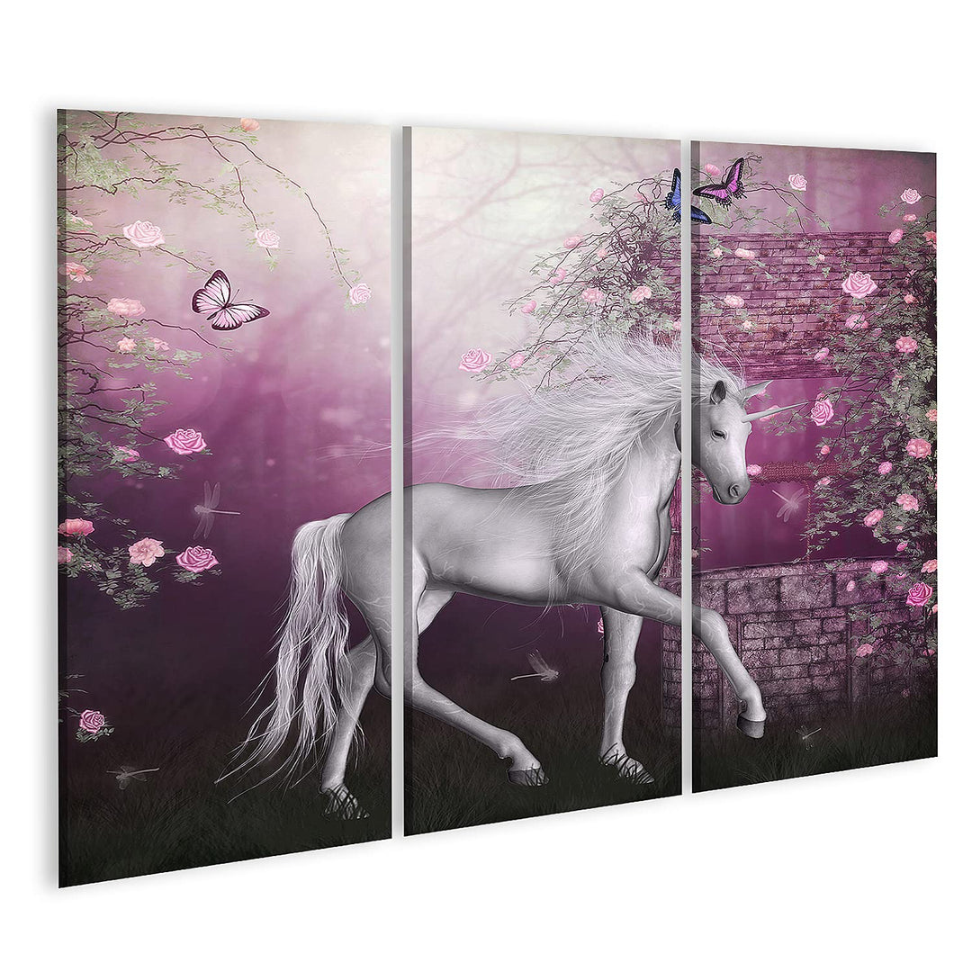 islandburner Bild auf Leinwand Einhorn Fee Fantasie Mondschein Feengarten Für Mädchen Kinderzimmer B