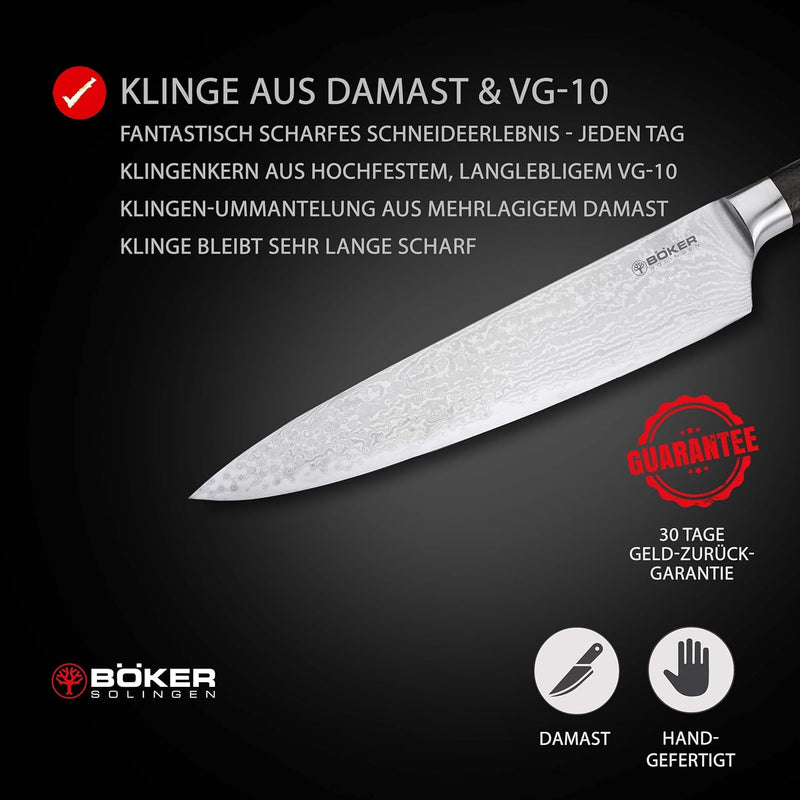 Böker SOLINGEN® Meisterklinge Damast Kochmesser mit Holz-Griff aus Räucher-Eiche - Profi Chef-Messer