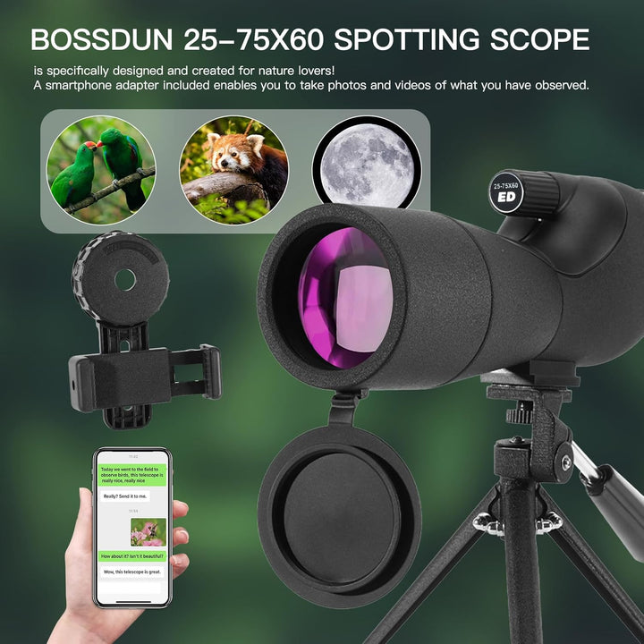 25-75X60 Spektive für Zielschiessen, Jagd, Vogelbeobachtung, Wildtierbeobachtung. Low Light Vision S