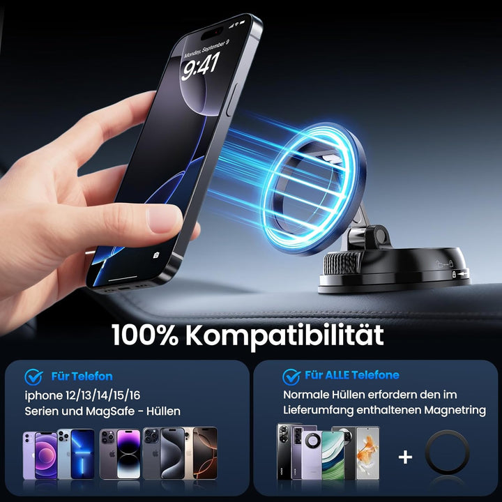 GizmoVine Magnetische Autohalterung für Handy, 2026 Upgrade, 360° Einstellbar, 35kg Starksaugnapf, M